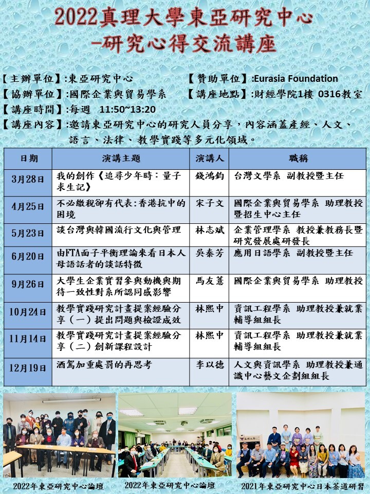 2022真理大學東亞研究中心-研究心得交流講座圖片