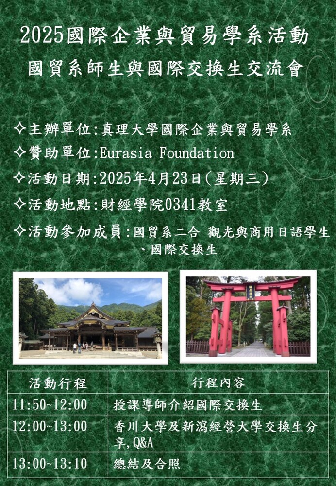 國貿系師生與國際交換生交流會圖片