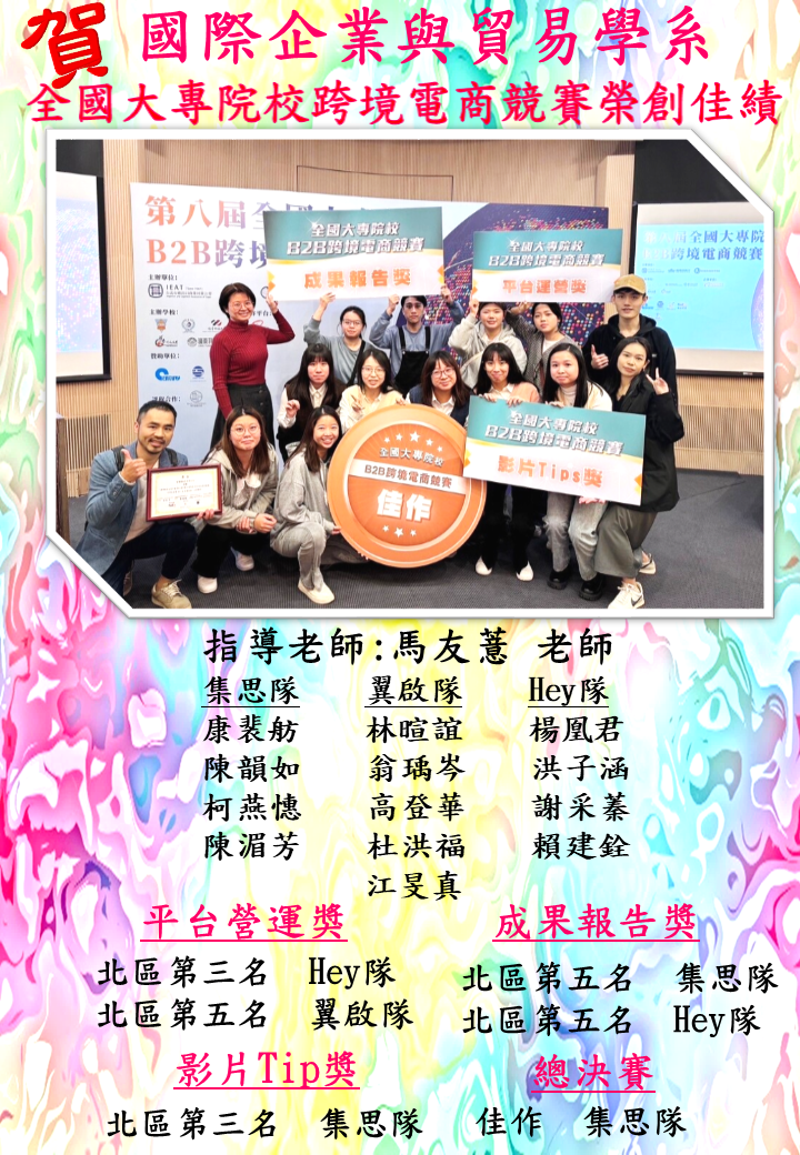 賀!國際企業與貿易學系師生 參加全國大專院校跨境電商競賽再創佳績圖片