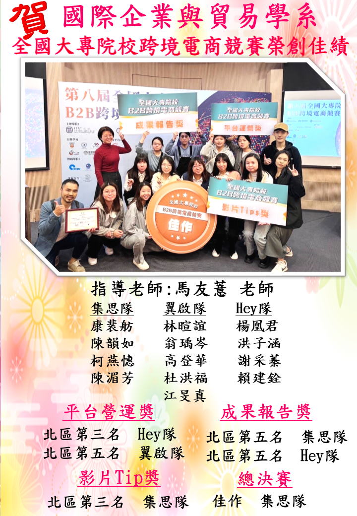 賀!國際企業與貿易學系師生 參加全國大專院校跨境電商競賽再創佳績圖片
