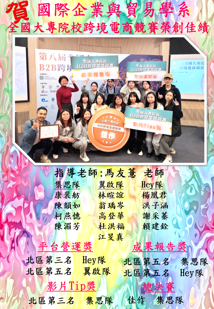 賀!國際企業與貿易學系師生 參加全國大專院校跨境電商競賽再創佳績圖片
