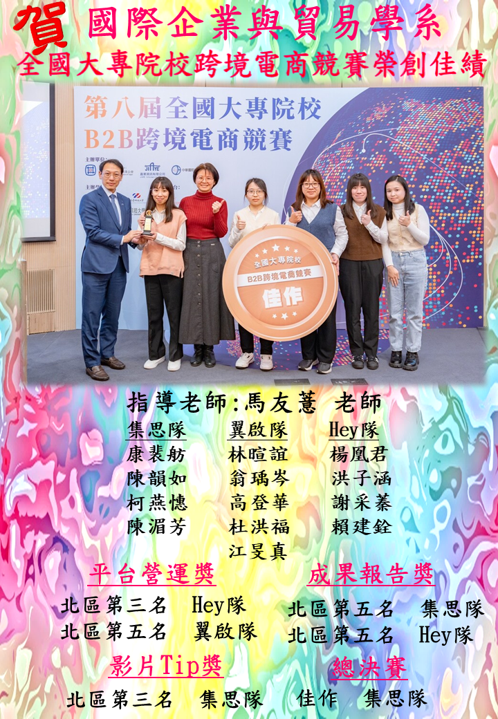 賀!國際企業與貿易學系師生 參加全國大專院校跨境電商競賽再創佳績圖片